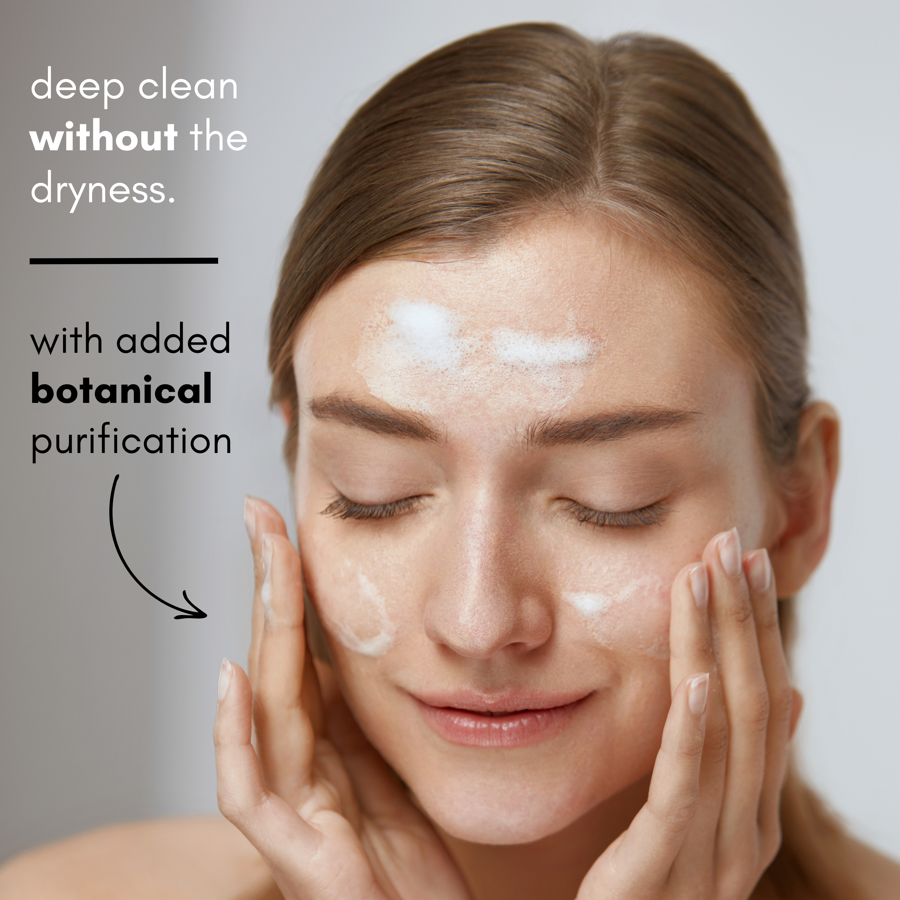 hydrating gentle face cleanser skinsetgo female applying on face, cleansing.