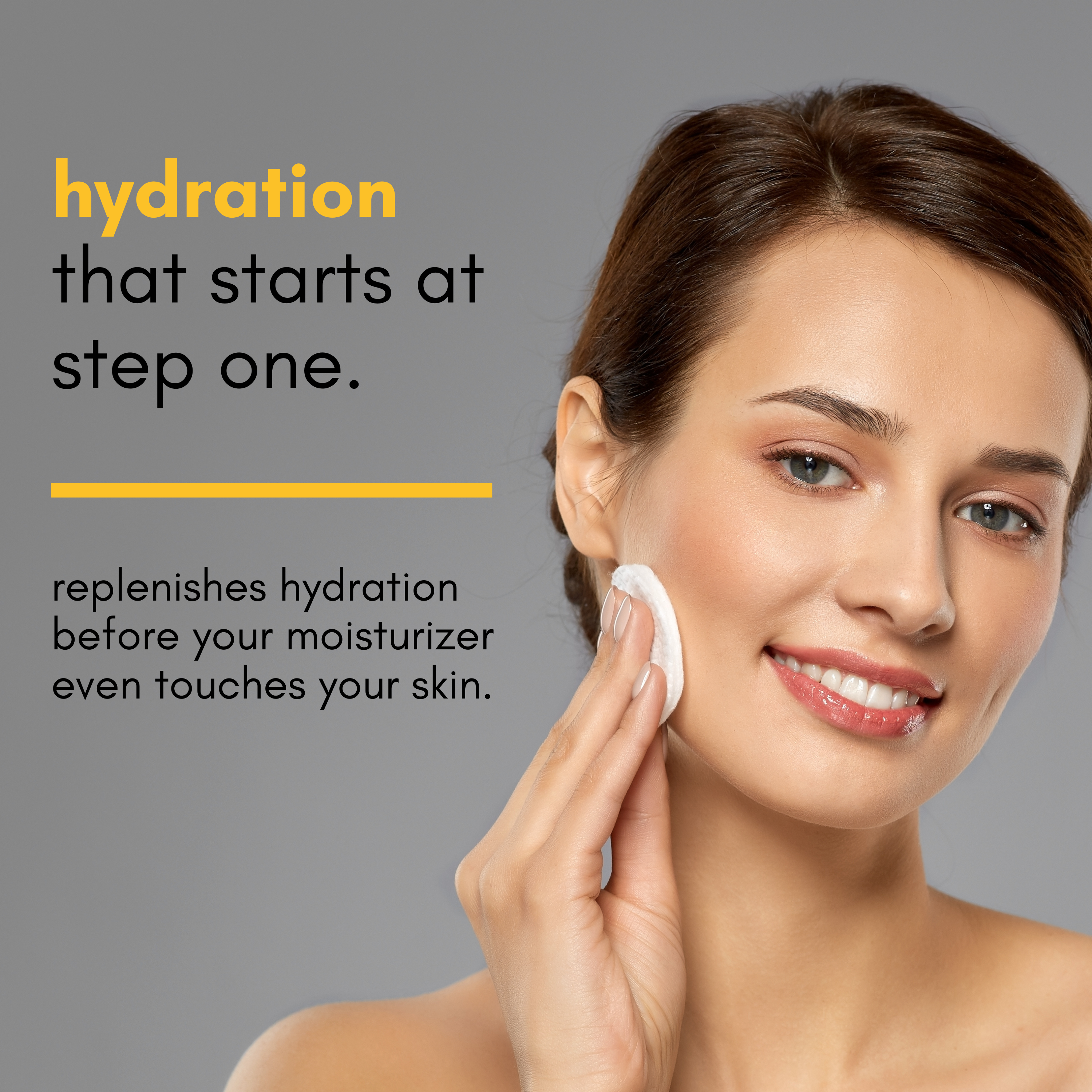 woman using rose water hydrating toner from skinsetgo on her face with text on the left explaining benefits