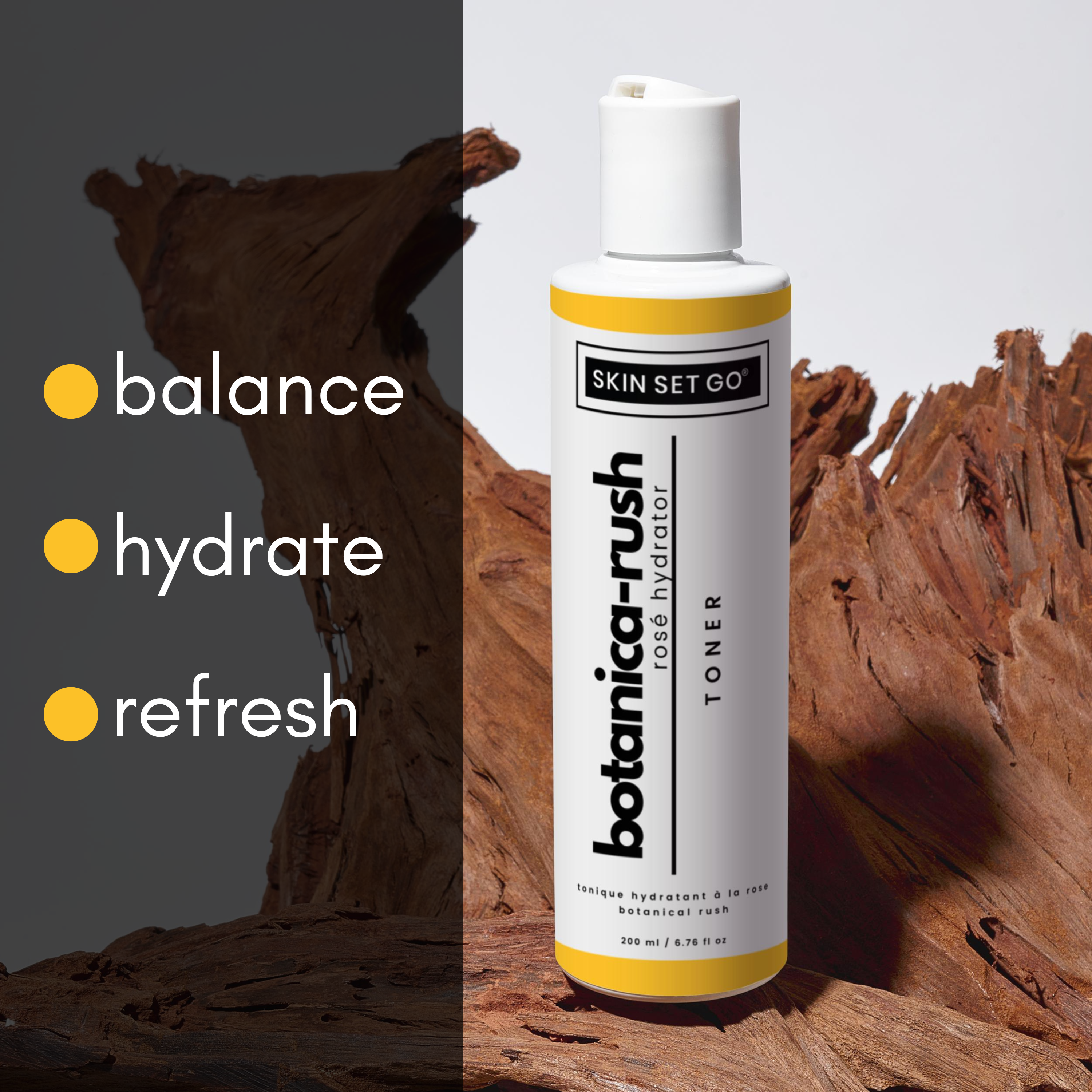 rose water hydrating skincare toner front from skinsetgo with text: balance hydrate and refresh 